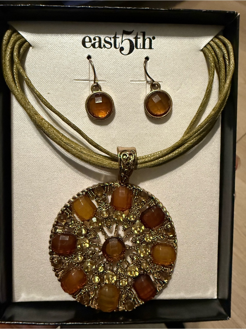 East 5th Gold-Tone Amber Pendant Necklace & Earring Set